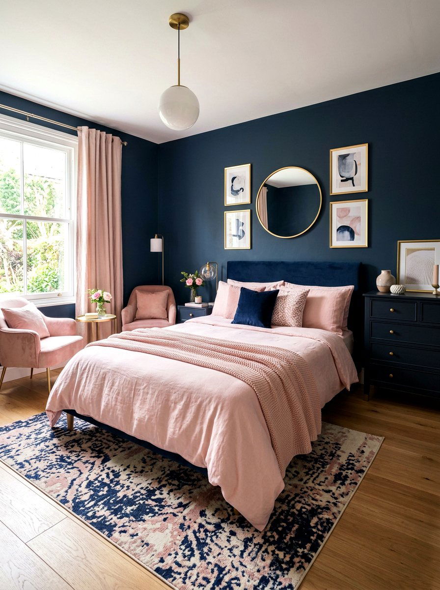 Navy Blue And Pink Bedroom - 30 inky blue bedroom ideas
