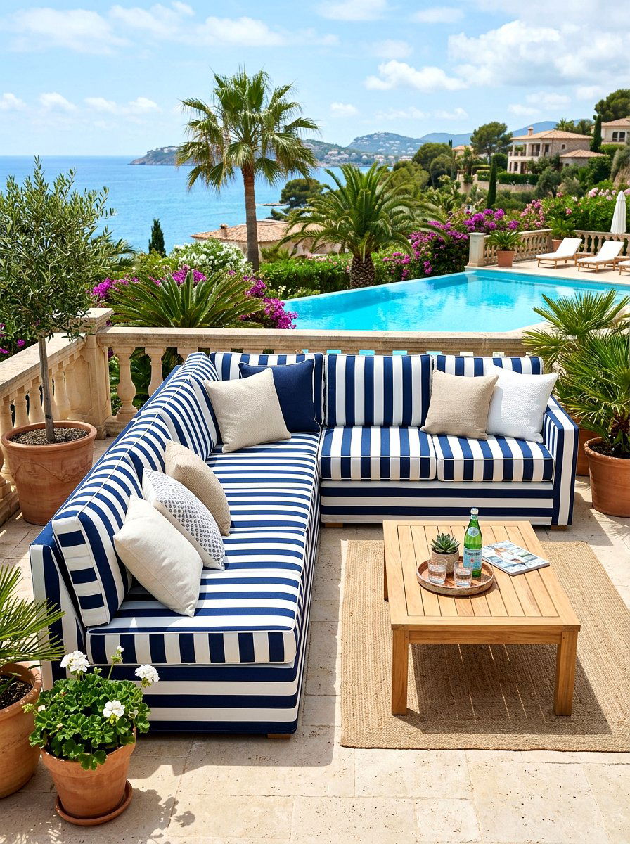Navy Blue And White Stripe Sofa Cover - 30 blue and white stripe porch ideas