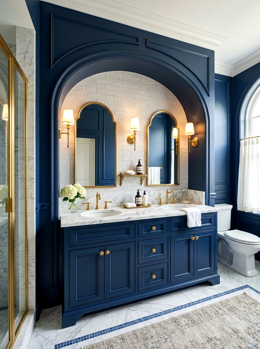 Navy Blue Arched Vanity - 30 arched vanity niche ideas