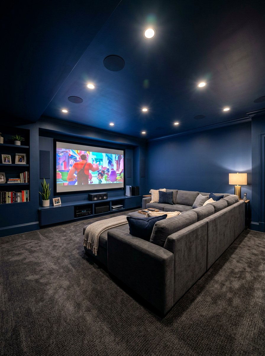 Navy Blue Basement - 30 tiny room big color ideas
