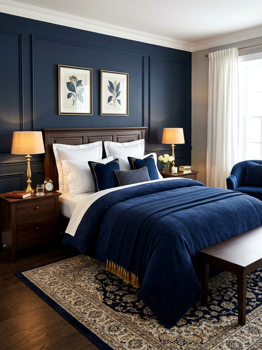 Navy Blue Bedding - 30 layered bed styling ideas