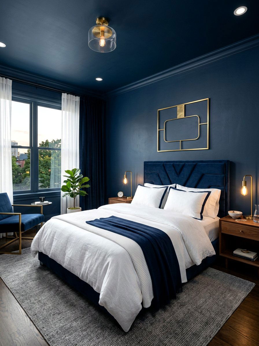 Navy Blue Bedroom - 30 color drenched bedroom ideas