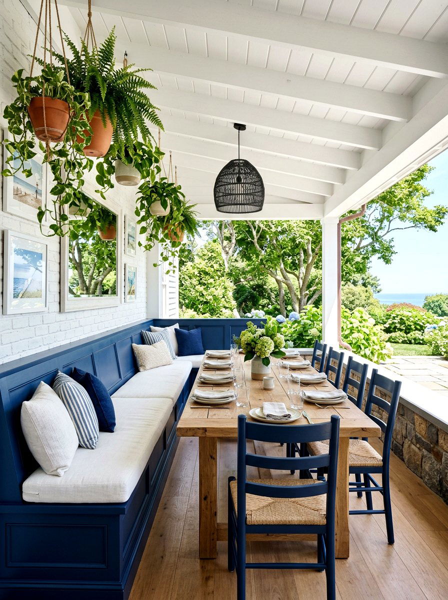 Navy Blue Bench Seating - 30 navy patio decor ideas