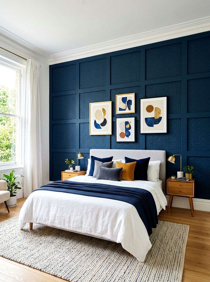 Navy Blue Board And Batten - 30 inky blue bedroom ideas