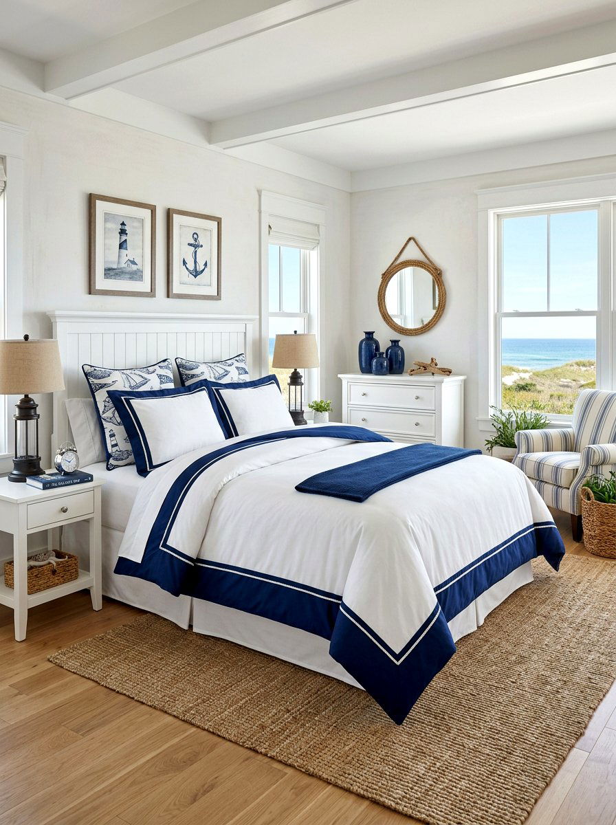 Navy Blue Border Duvet - 30 contrast trim bedding bedroom ideas