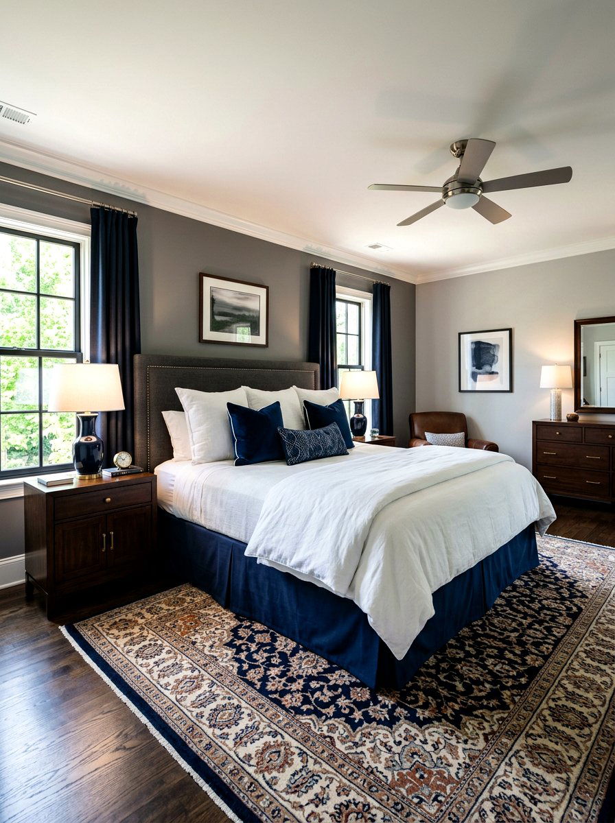 Navy Blue Box Pleated Bed Skirt - 30 tailored bed skirt ideas