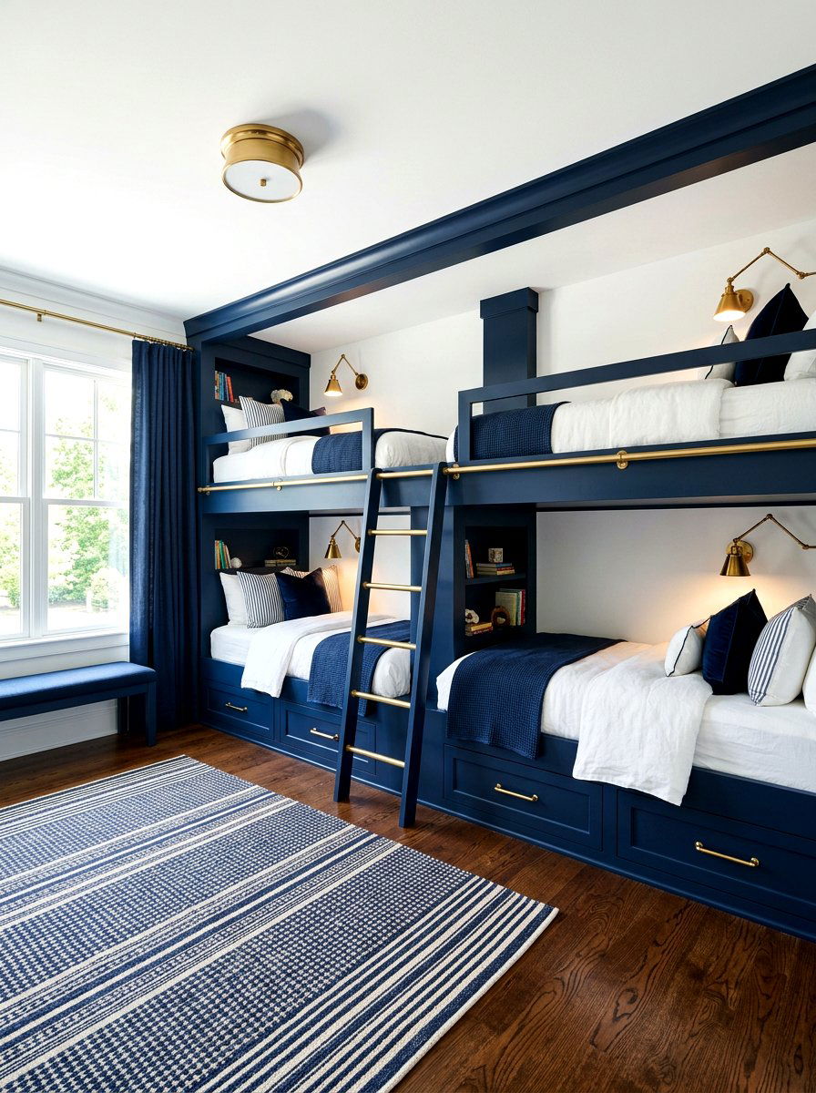 Navy Blue Bunk Room - 30 bunk room aesthetic ideas