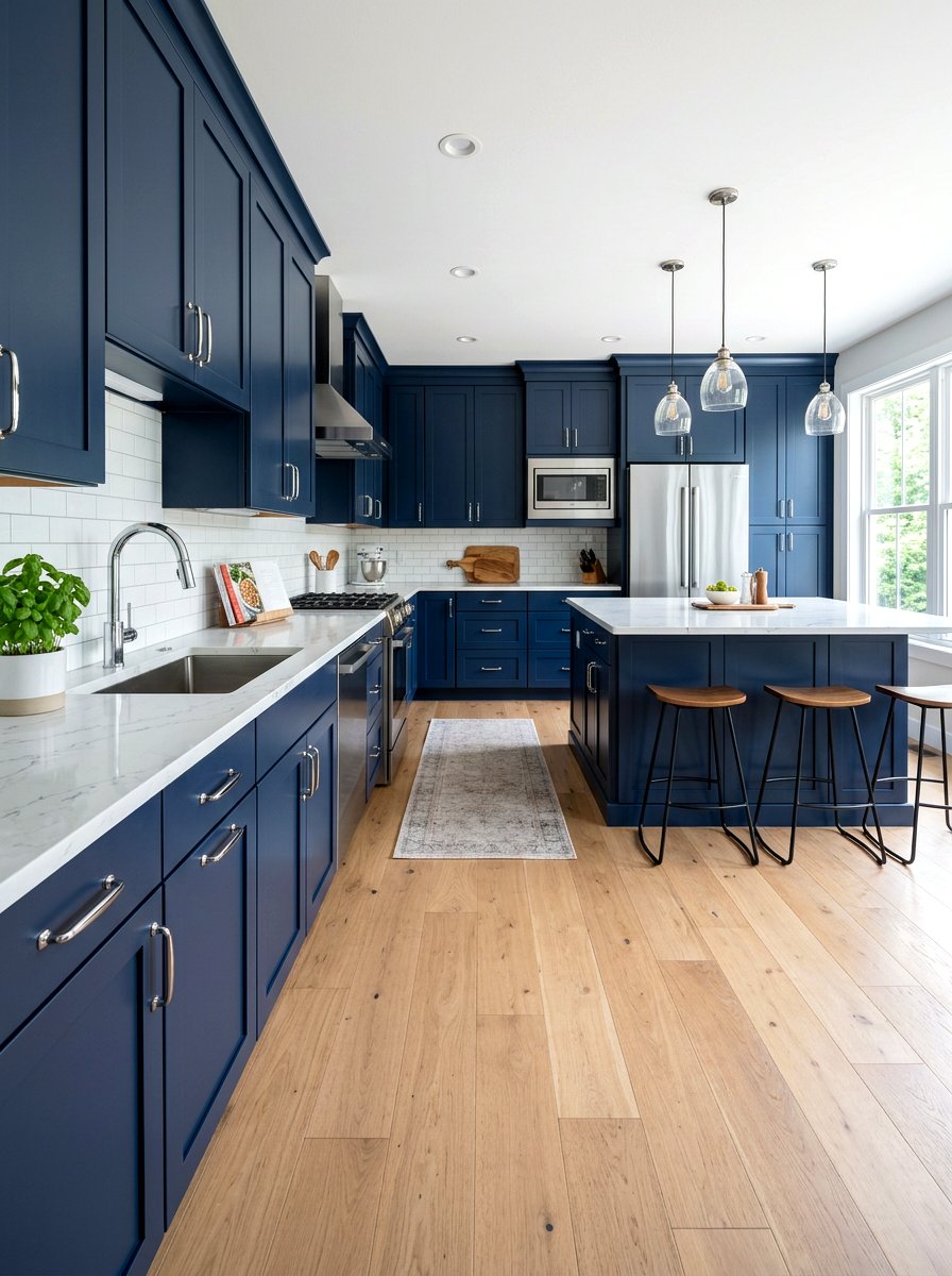 Navy Blue Cabinets Chrome Hardware - 30 navy kitchen cabinet ideas