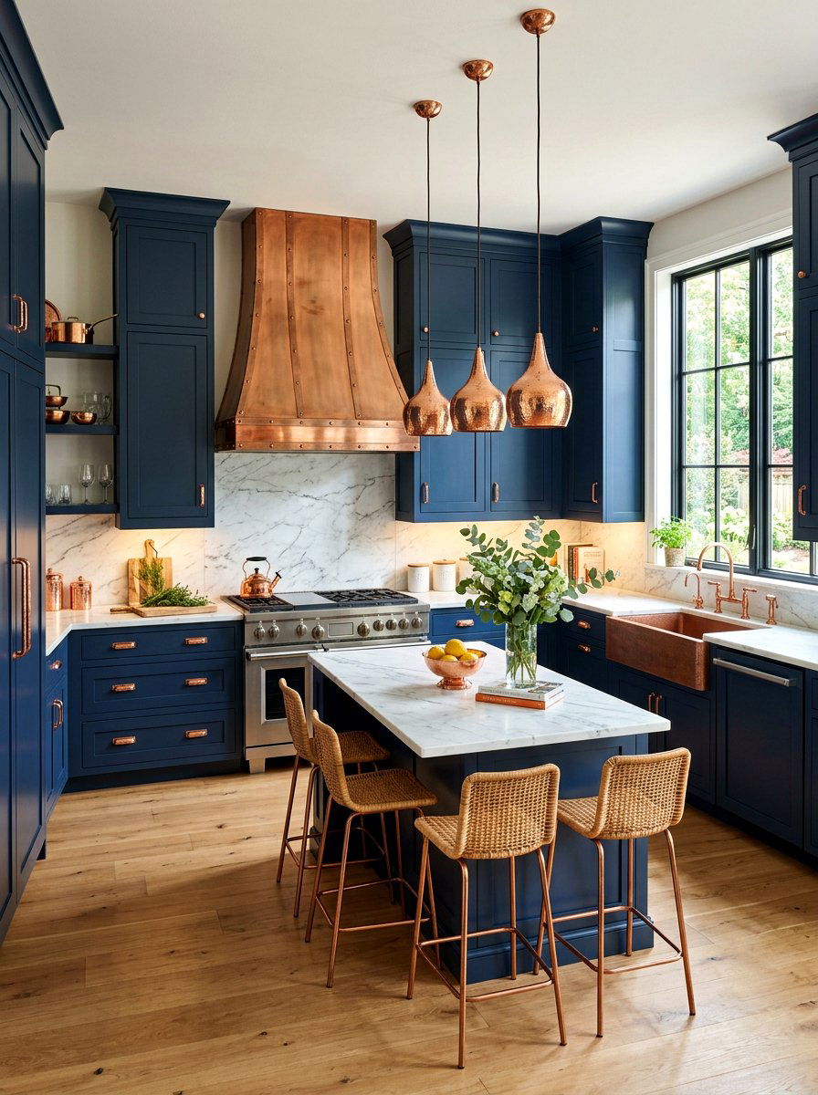 Navy Blue Cabinets Copper Hardware - 30 navy kitchen cabinet ideas