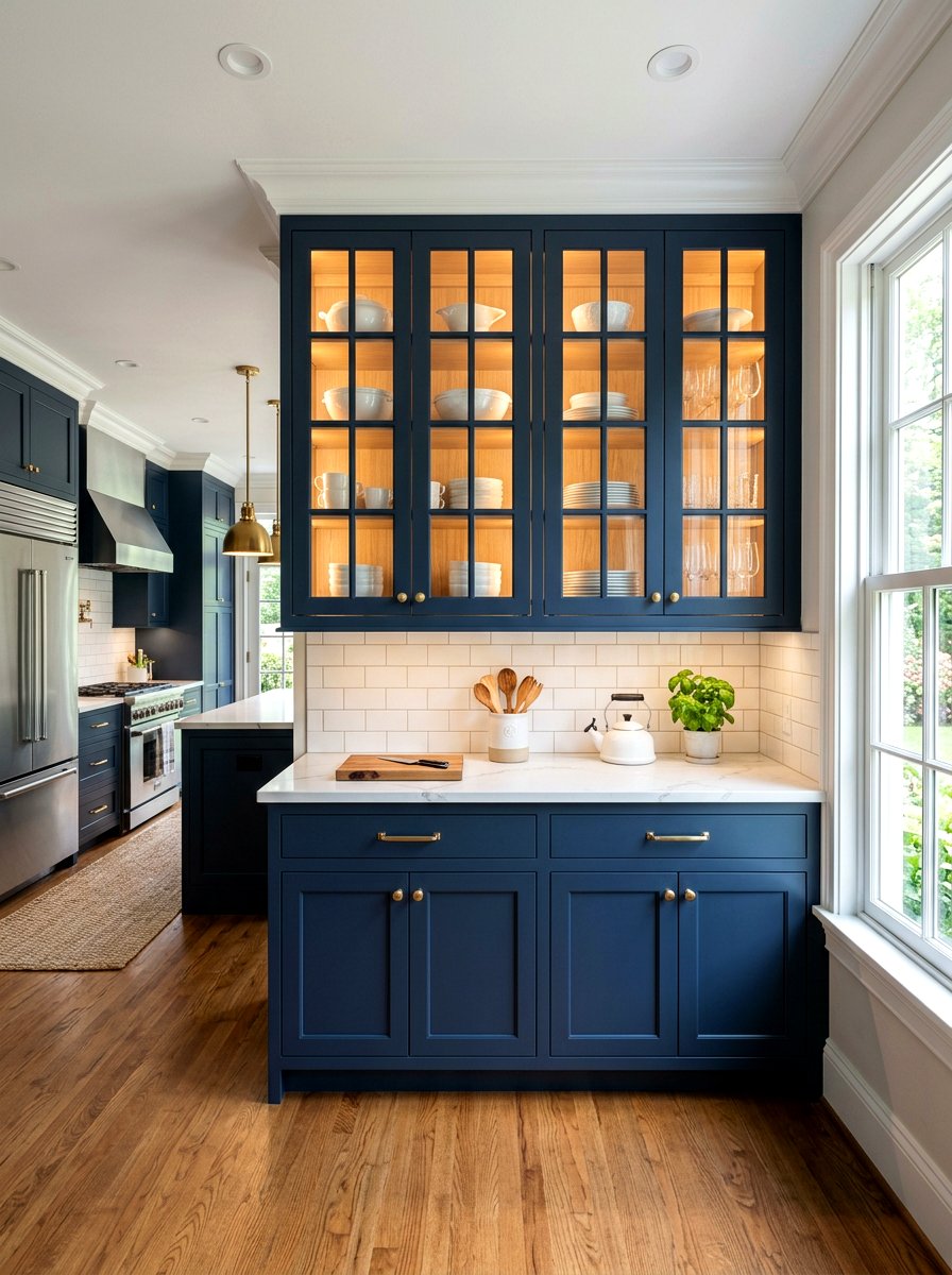Navy Blue Cabinets Glass Door Inserts - 30 navy kitchen cabinet ideas