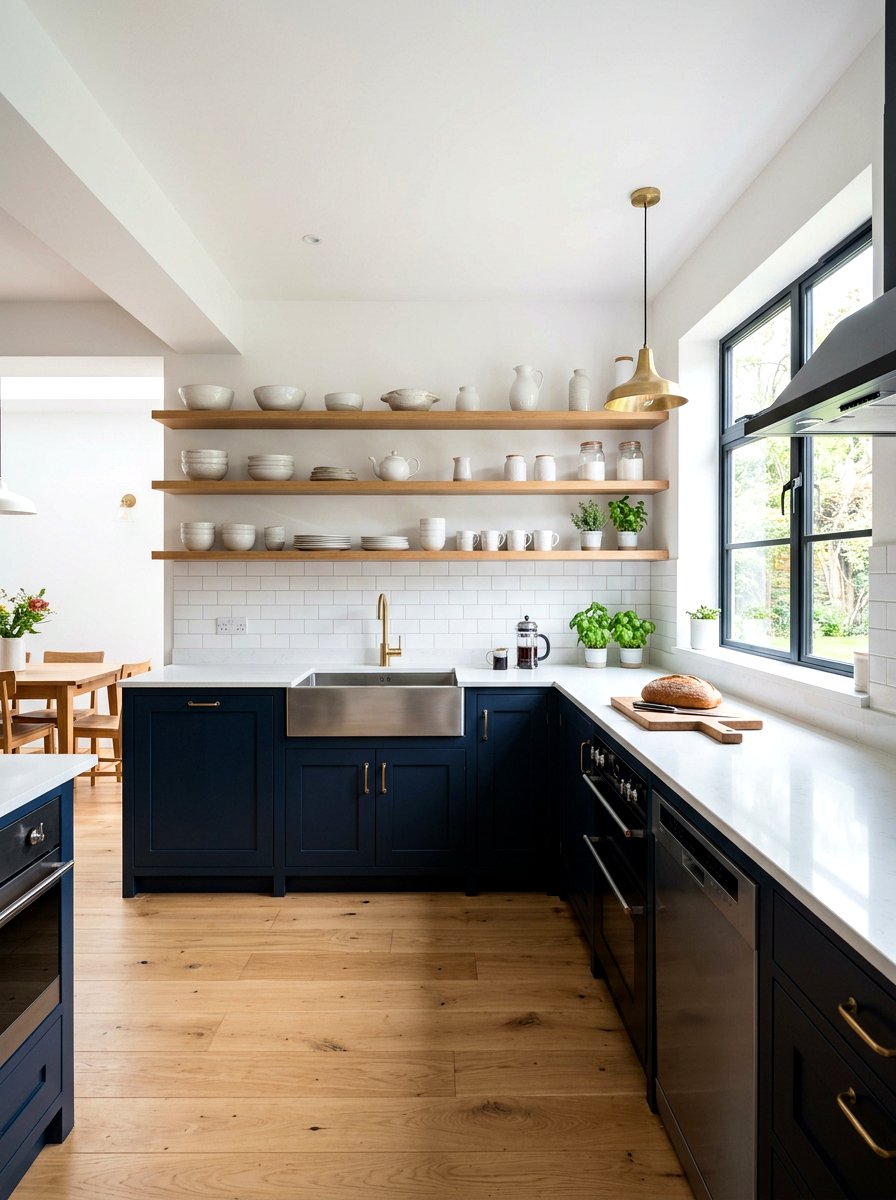 Navy Blue Cabinets Open Shelving - 30 navy kitchen cabinet ideas