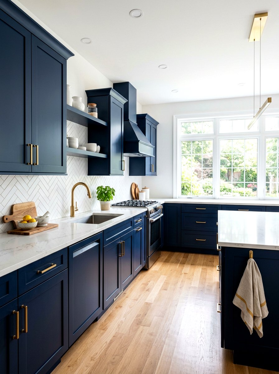 Navy Blue Cabinets White Quartz Countertops - 30 navy kitchen cabinet ideas