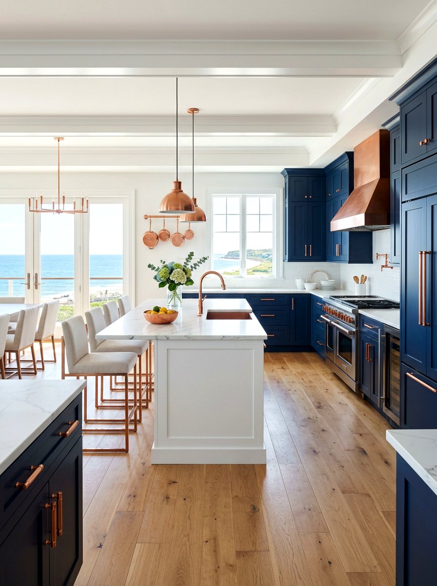 Navy Blue Cabinets With Copper Pulls - 30 copper kitchen accent ideas
