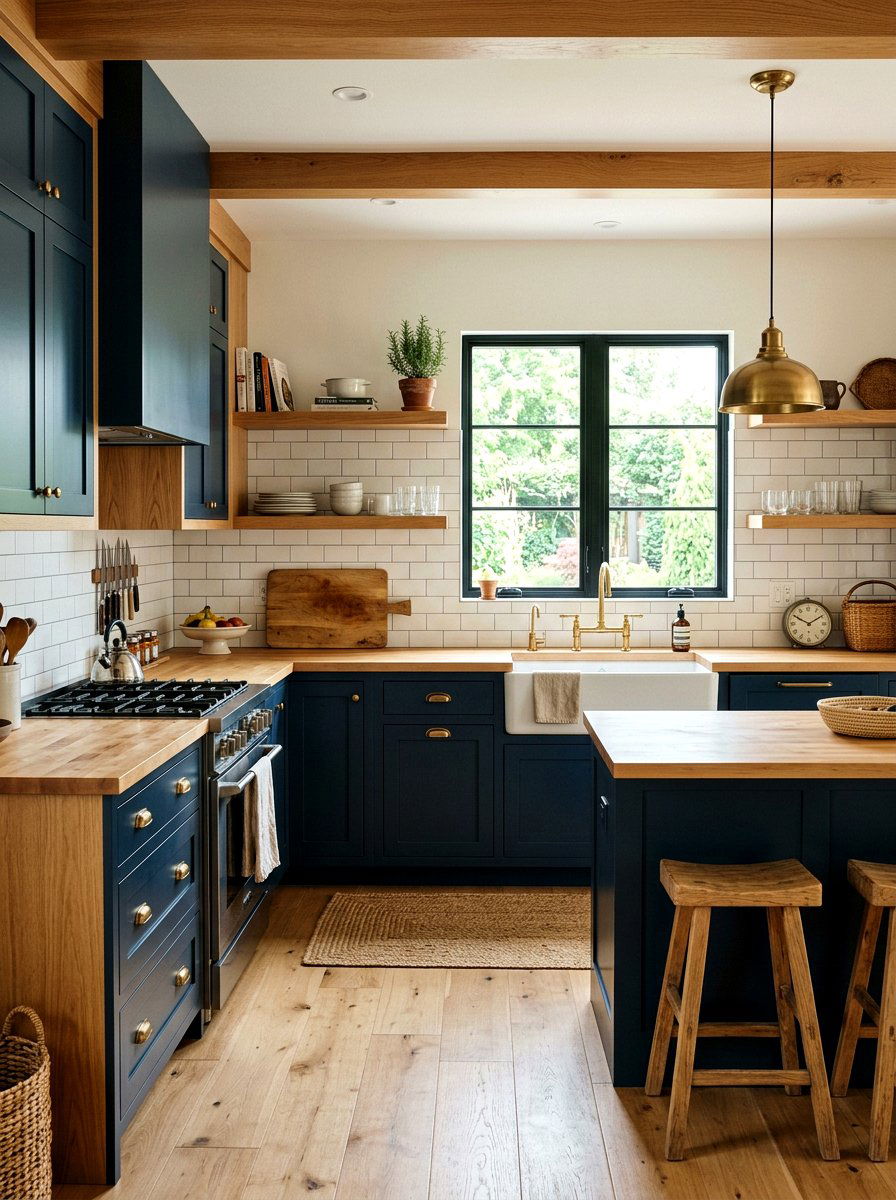Navy Blue Cabinets Wood Countertops - 30 navy kitchen cabinet ideas