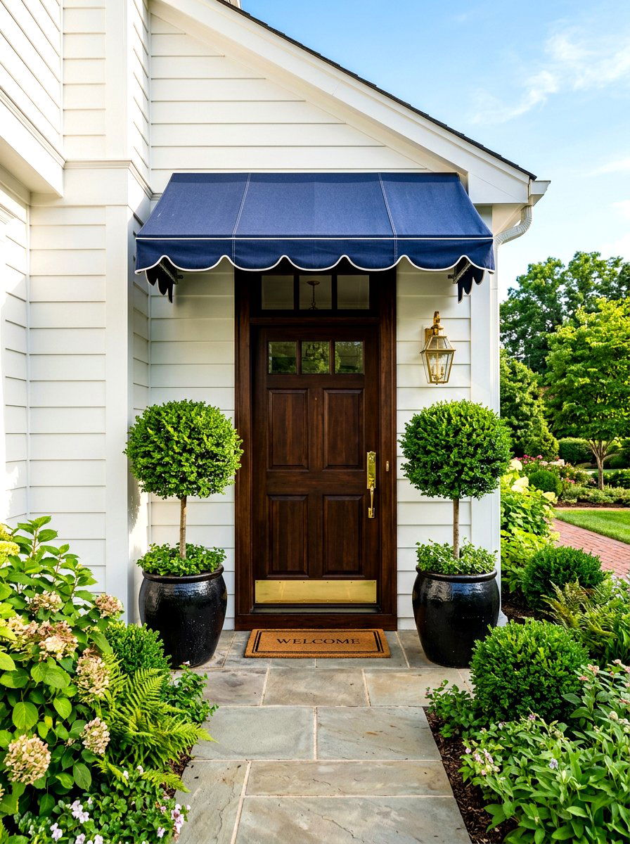 Navy Blue Canvas Door Awning - 30 scalloped awning ideas