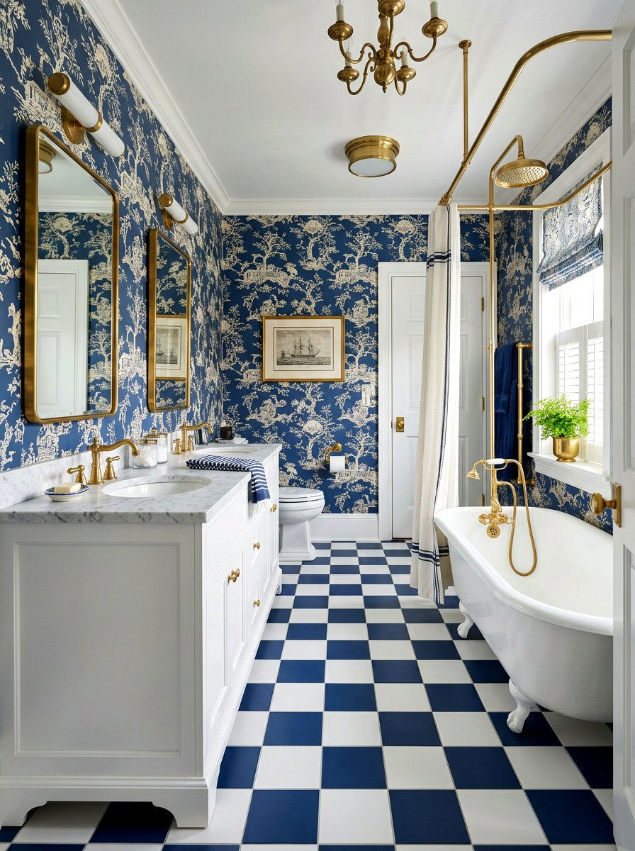 Navy Blue Checkerboard Floor - 30 checkerboard bathroom floor ideas