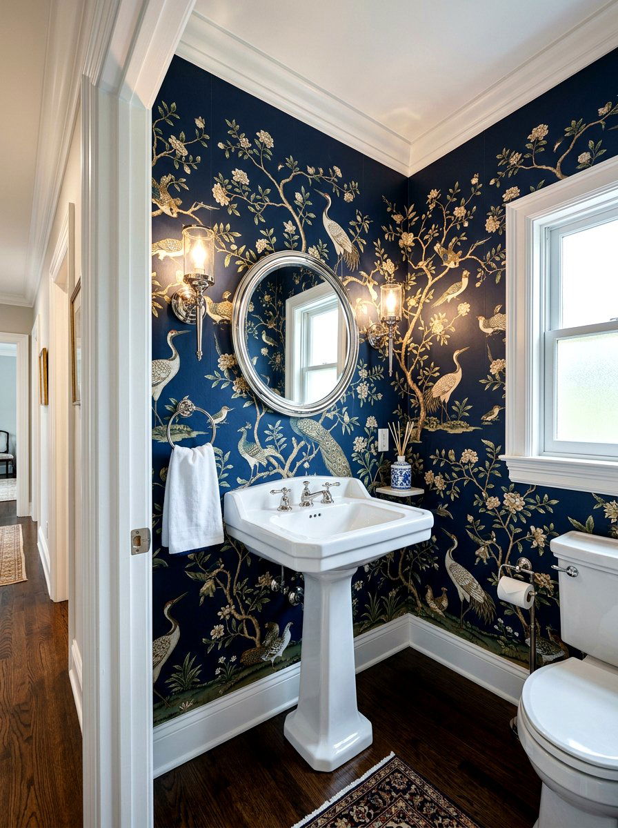 Navy Blue Chinoiserie Powder Room - 30 chinoiserie powder room ideas