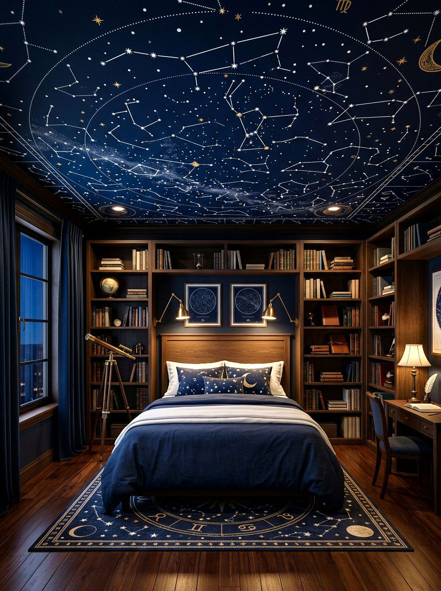 Navy Blue Constellation - 30 ceiling wallpaper bedroom ideas