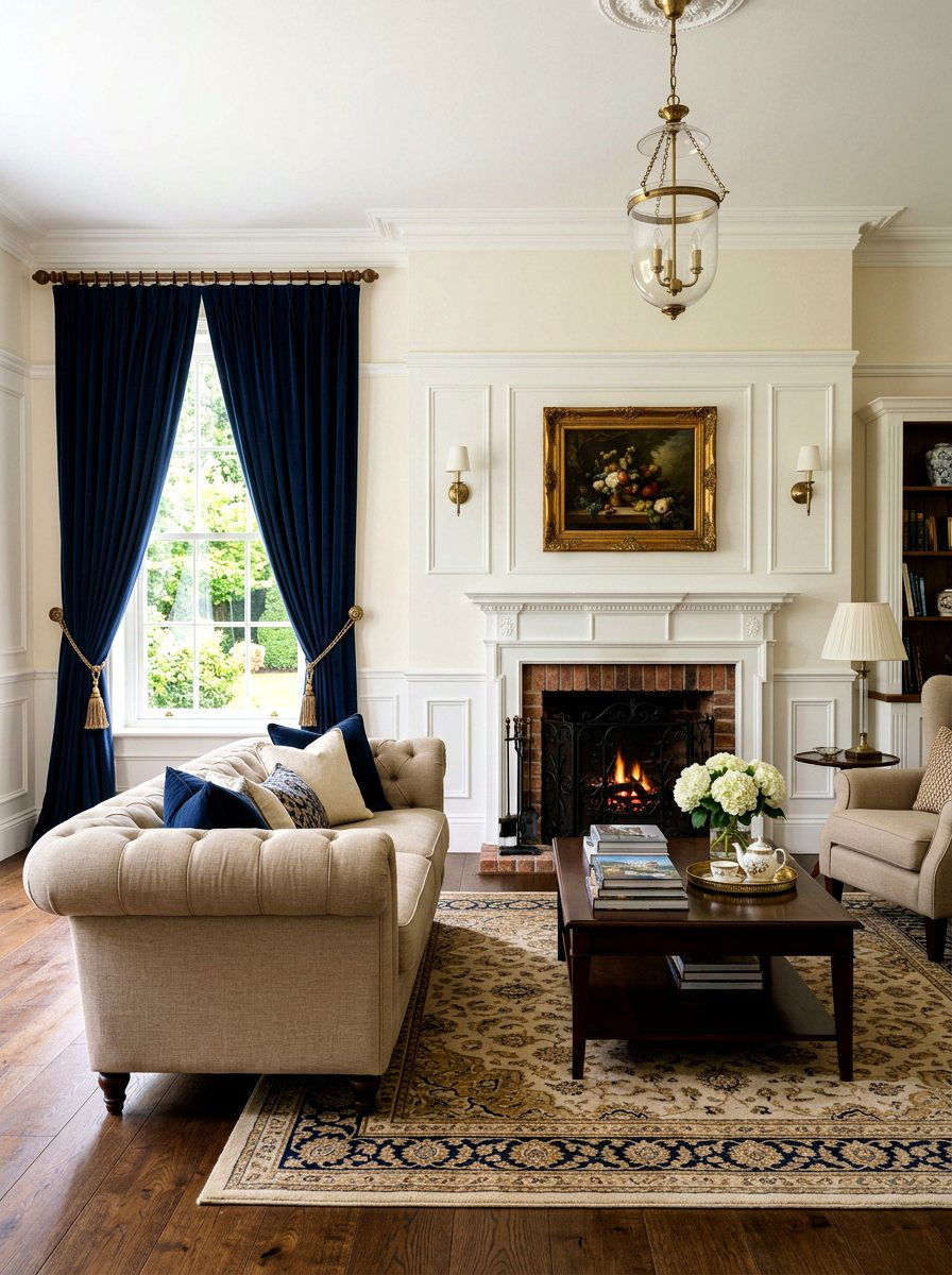 Navy Blue Curtains - 30 statement drapes living room ideas