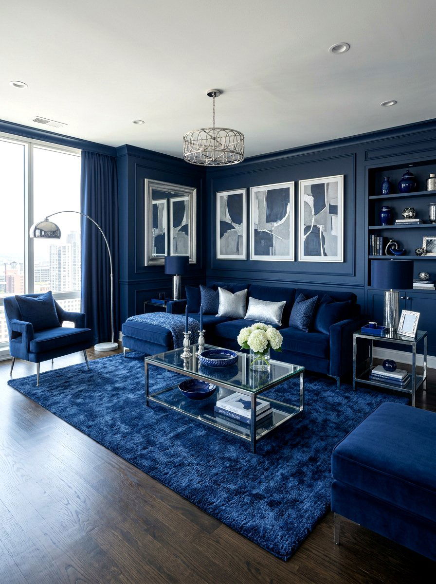 Navy Blue Decor - 30 moody hotel lobby living room ideas
