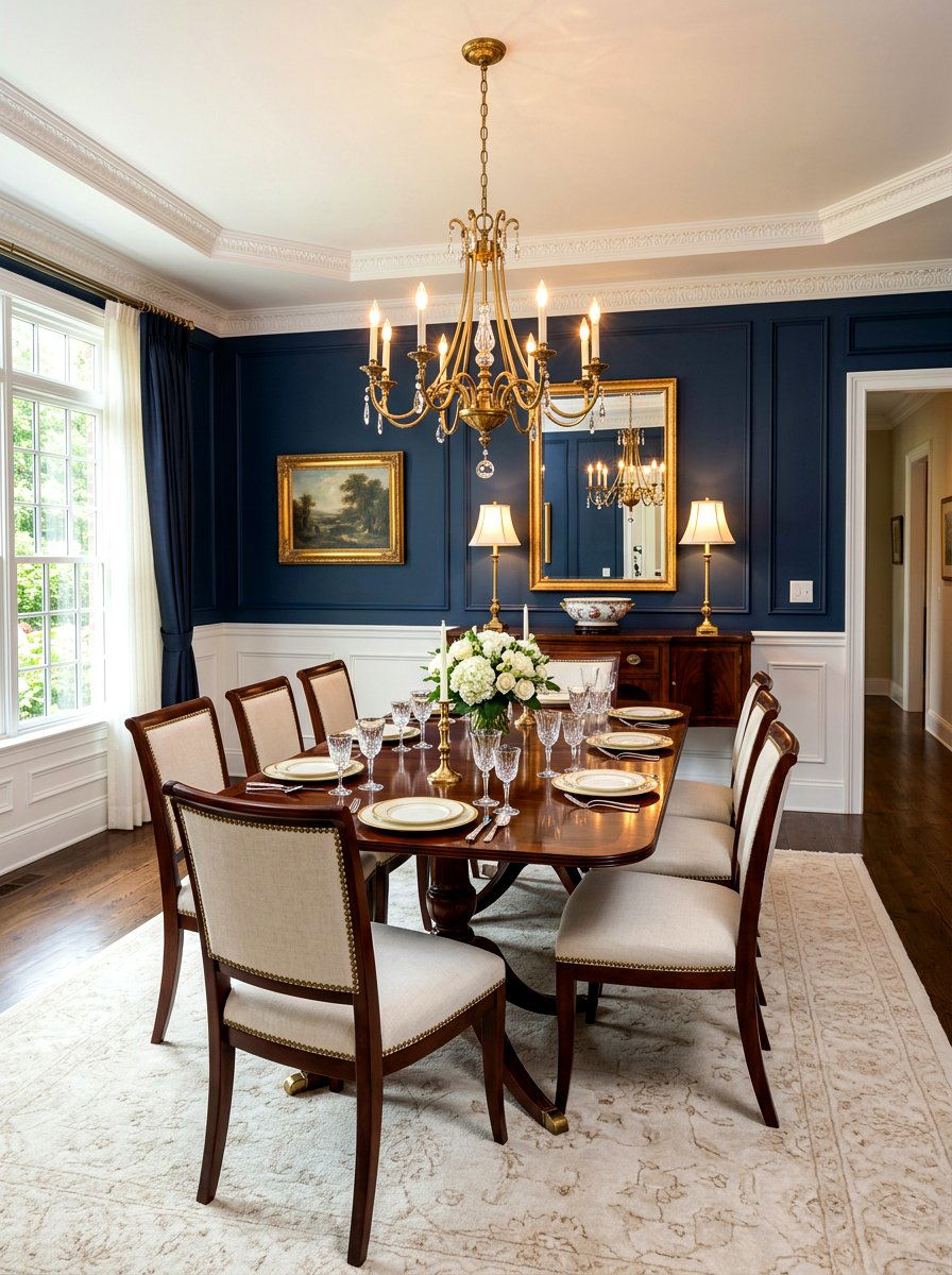 Navy Blue Dining Room - 30 dark moody dining room ideas