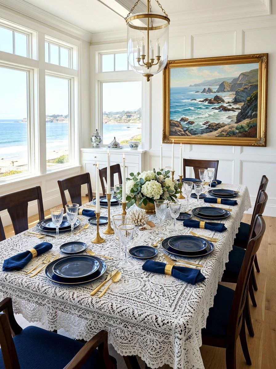 Navy Blue Dinnerware - 30 coastal table decor ideas