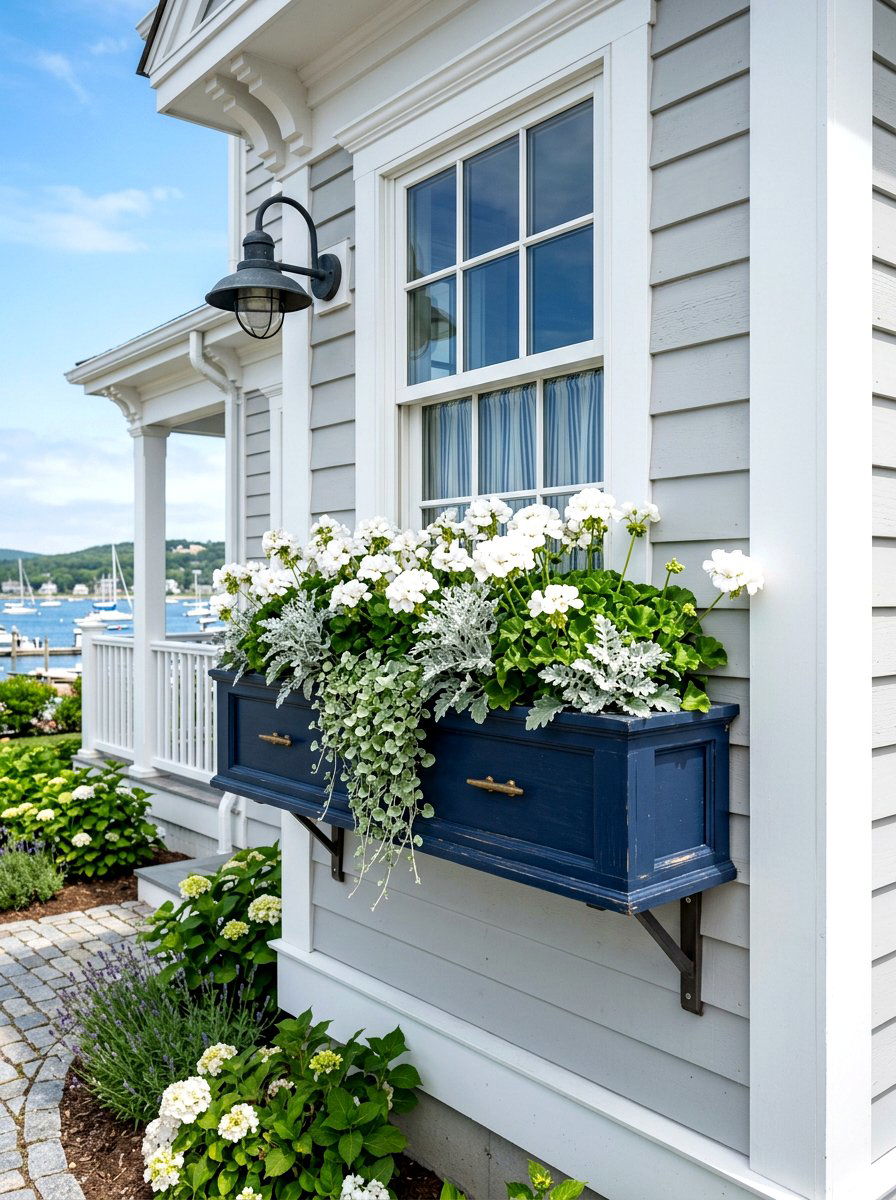 Navy Blue Exterior Box - 30 exterior flower box ideas