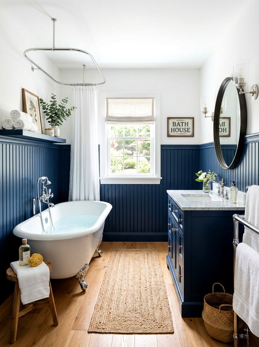 Navy Blue Farmhouse Bathroom - 30 moody farmhouse bathroom ideas
