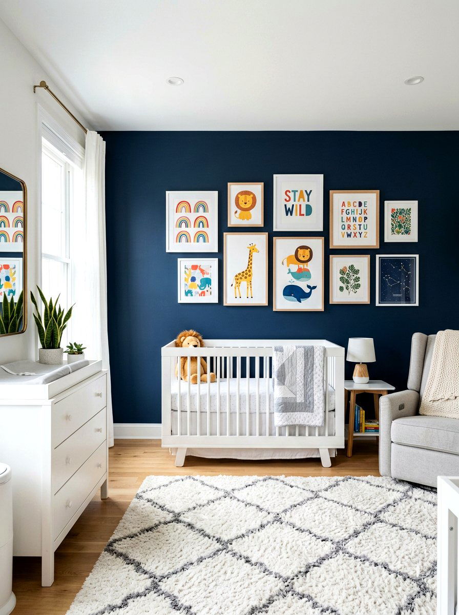 Navy Blue Feature Wall - 30 nursery accent wall ideas
