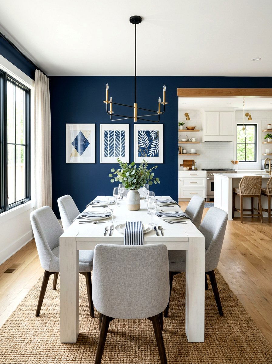 Navy Blue Feature Wall - 30 navy and white decor ideas