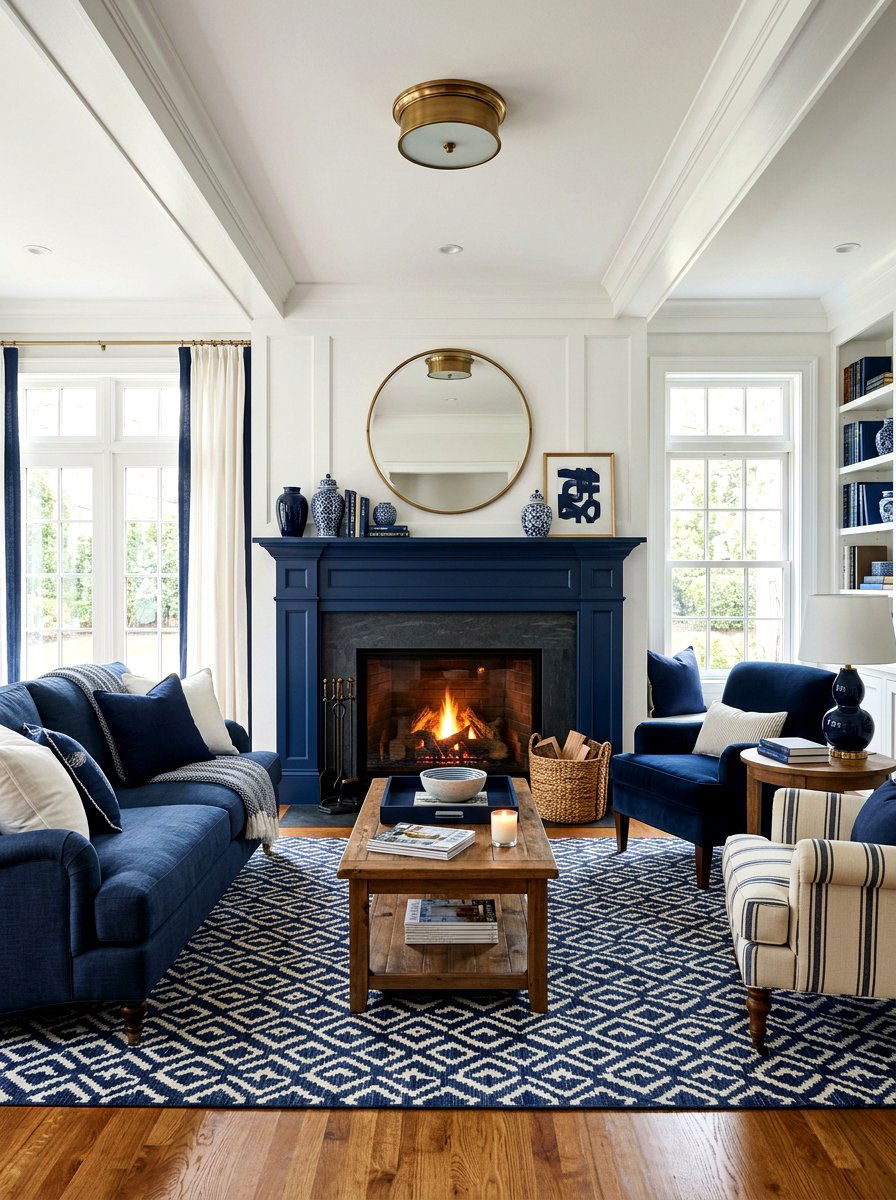 Navy Blue Fireplace Surround - 30 navy and white decor ideas
