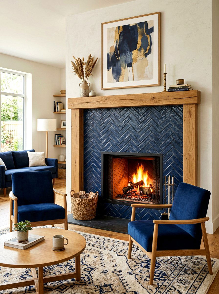 Navy Blue Fireplace Tile - 30 ink blue lounge ideas