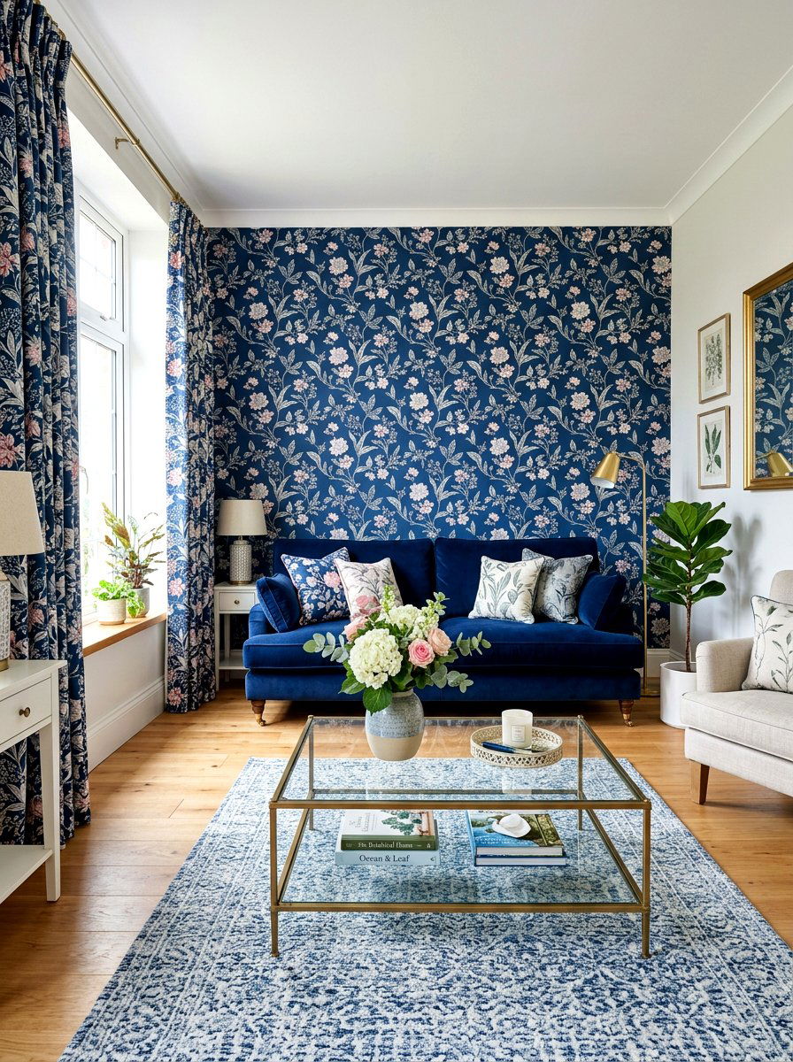 Navy Blue Floral Living Room - 30 dark floral living room ideas