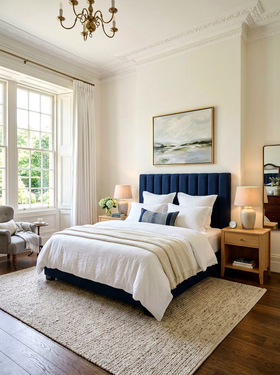 Navy Blue Fluted Headboard - 30 fluted headboard ideas