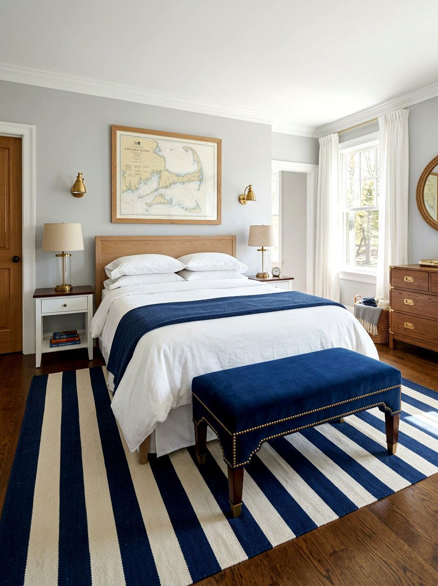 Navy Blue Footstool - 30 nautical bedroom ideas