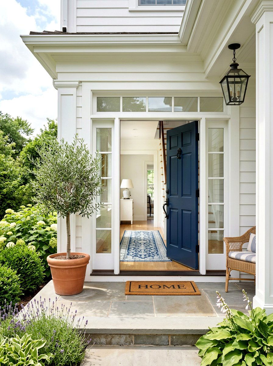 Navy Blue Front Door - 30 Hamptons entryway ideas