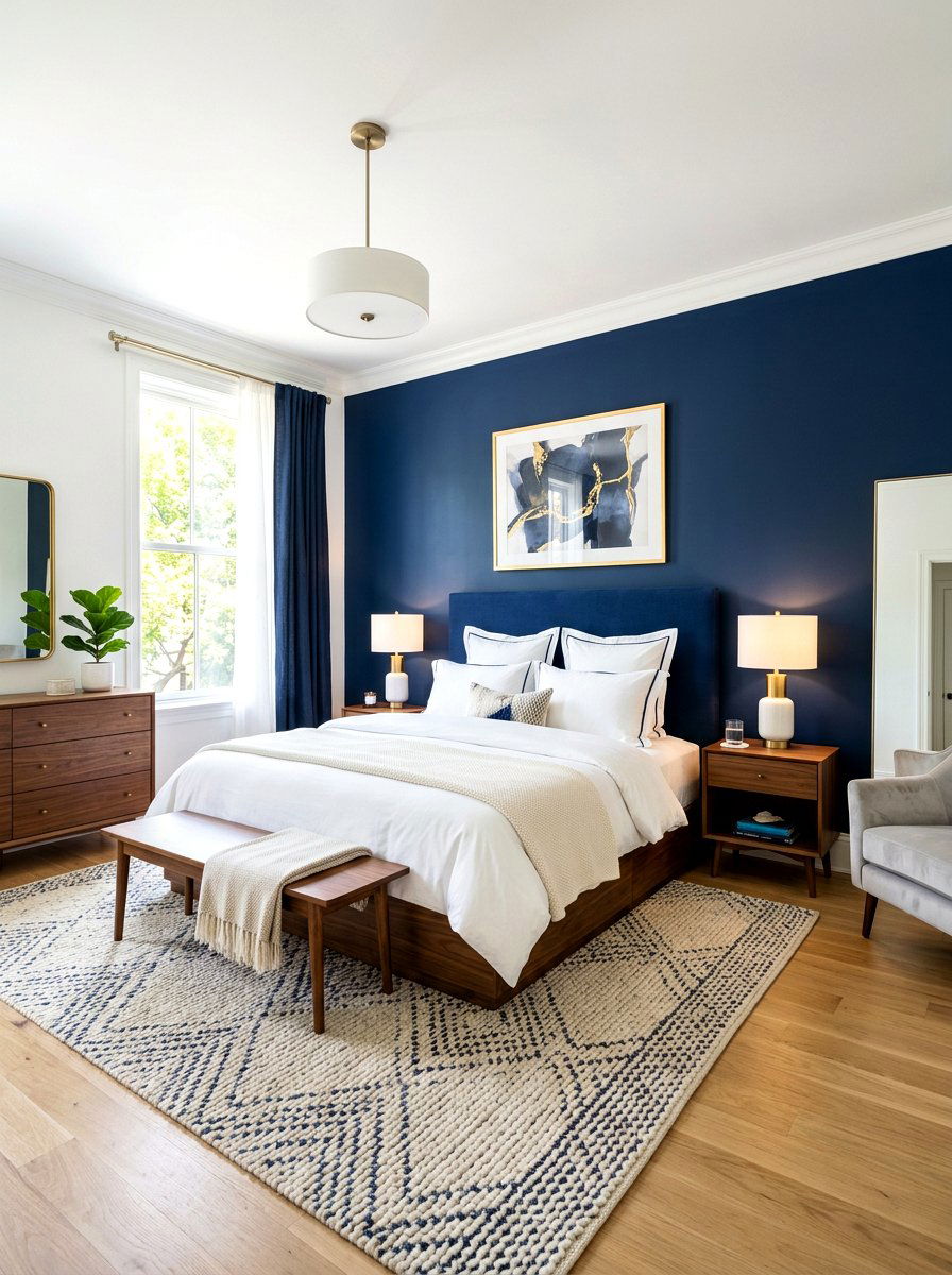 Navy Blue Headboard Wall - 30 painted headboard wall ideas