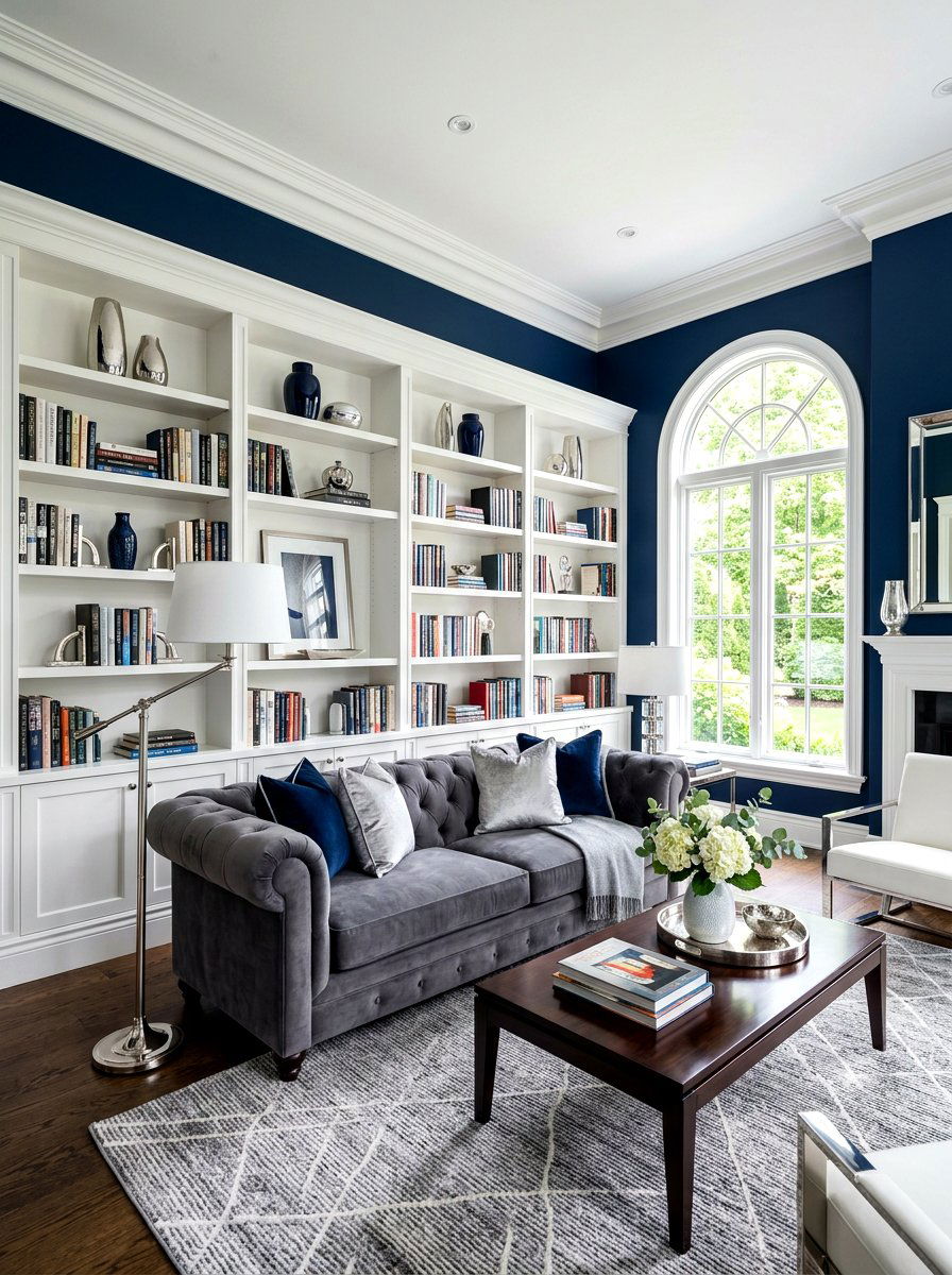 Navy Blue Home Library - 30 moody reading room ideas