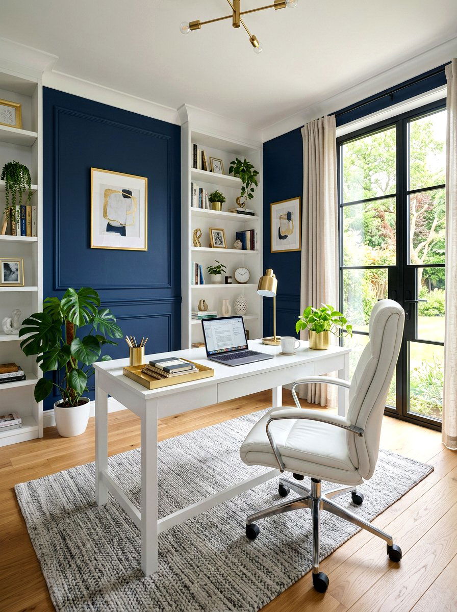 Navy Blue Home Office - 30 navy and white decor ideas