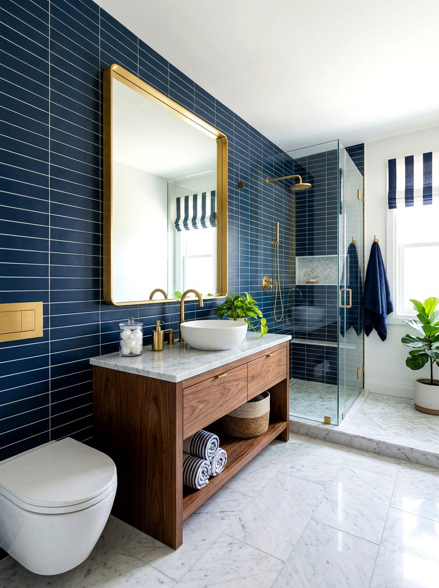 Navy Blue Horizontal Stacked Bathroom - 30 stacked tile bathroom ideas