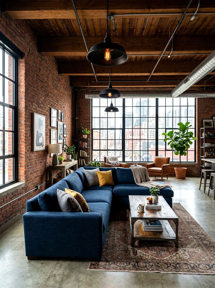 Navy Blue Industrial Loft Decor - 30 ink blue lounge ideas