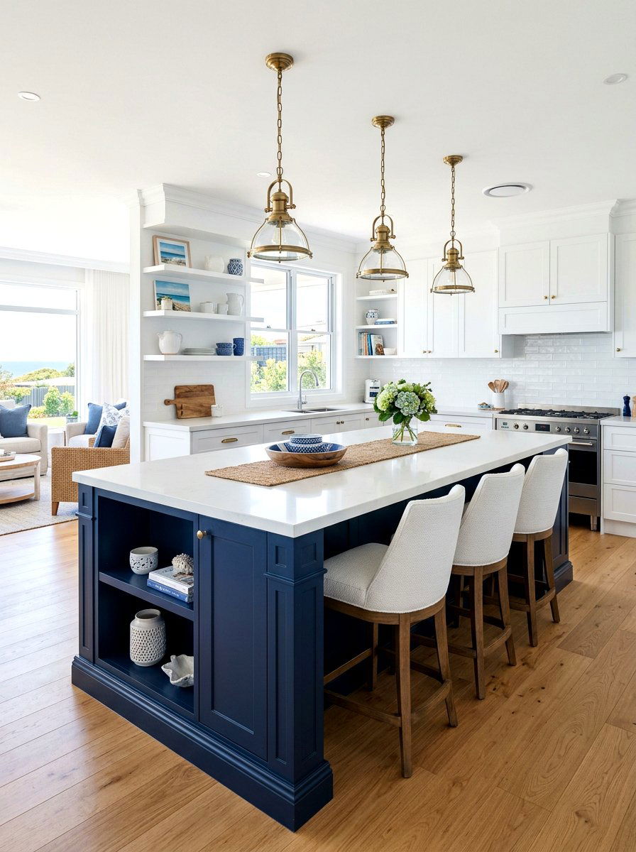 Navy Blue Island Bench - 30 banquette kitchen island ideas