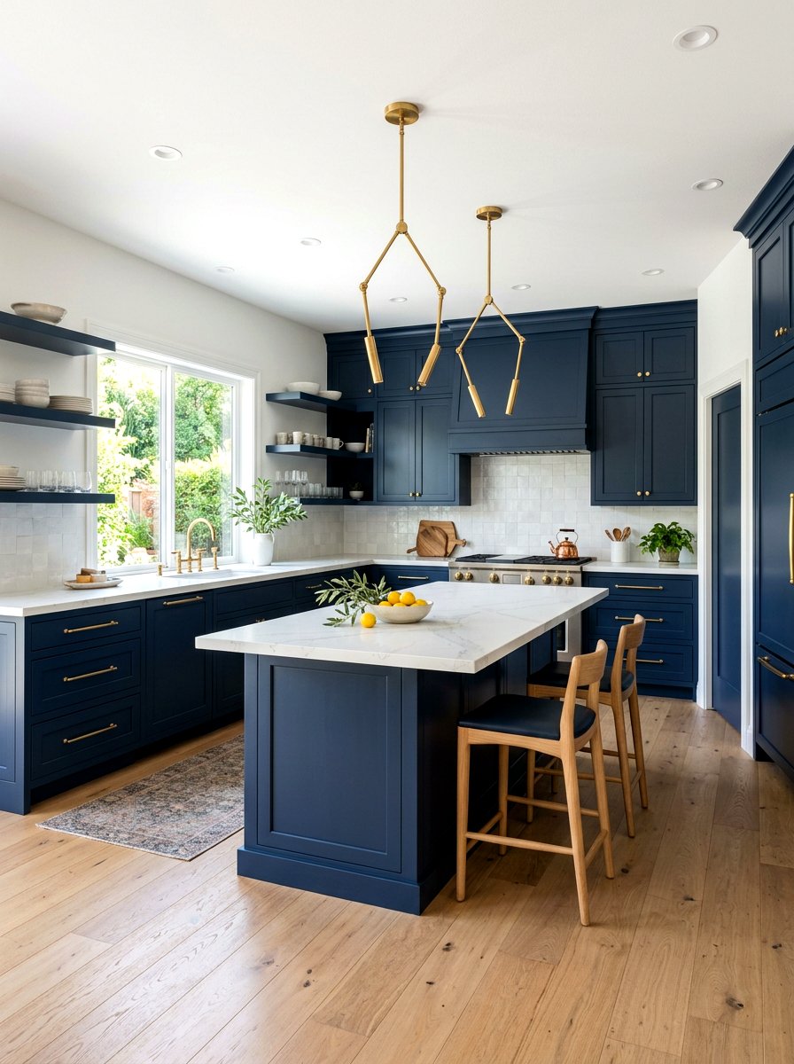 Navy Blue Kitchen Brass Hardware - 30 unlacquered brass kitchen ideas