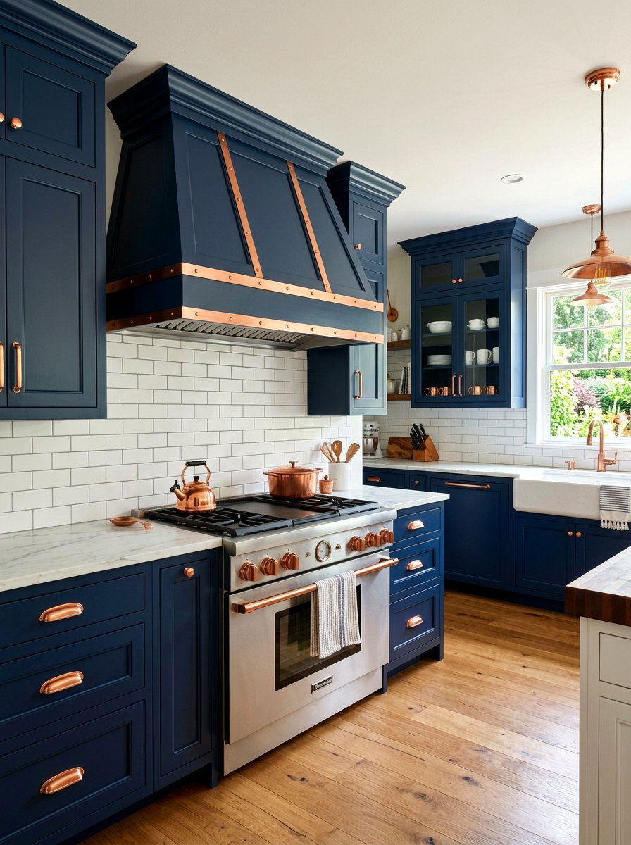Navy Blue Kitchen Hood - 30 paneled range hood ideas