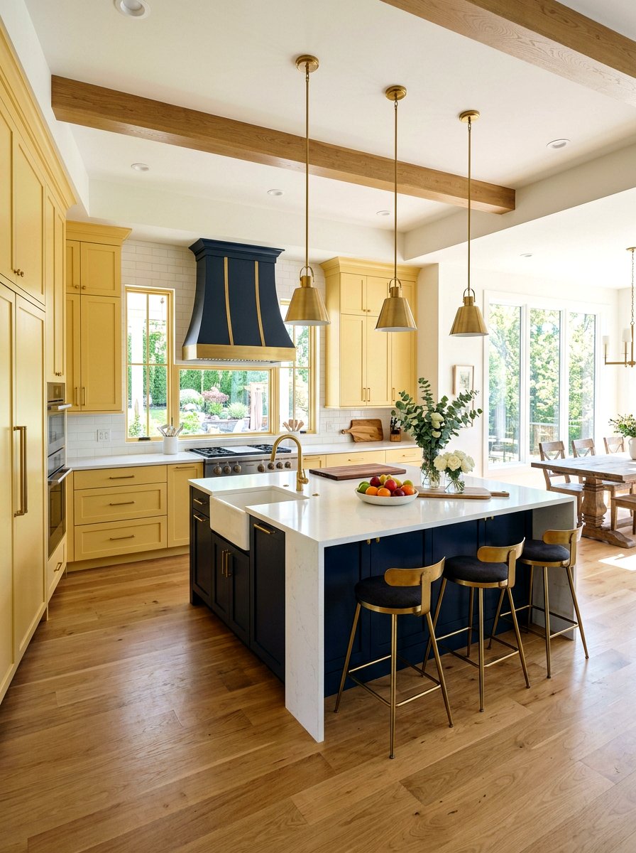 Navy Blue Kitchen Island - 30 butter yellow kitchen ideas