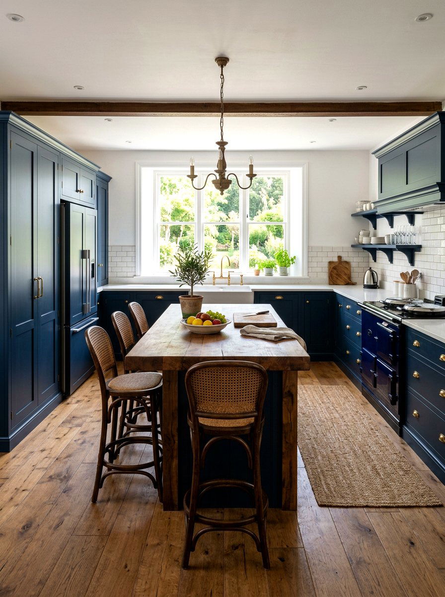 Navy Blue Kitchen With Butcher Block - 30 navy kitchen cabinet ideas