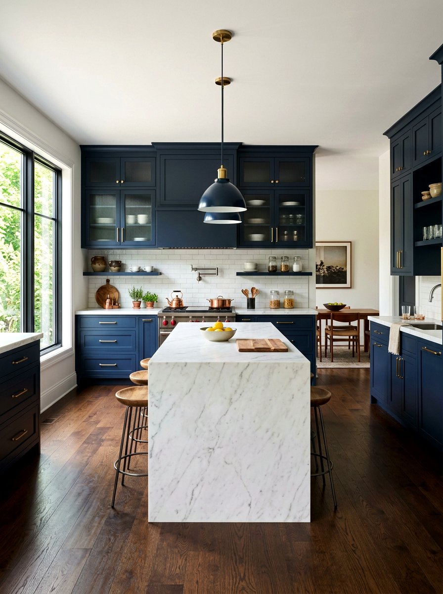 Navy Blue Kitchen With Fluted Glass - 30 ribbed glass cabinet ideas