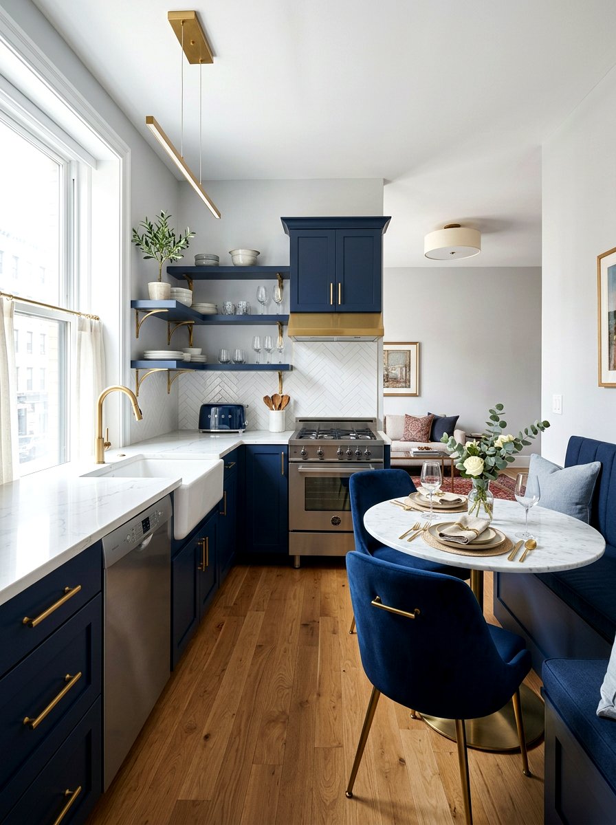 Navy Blue Kitchenette - 30 studio kitchenette ideas
