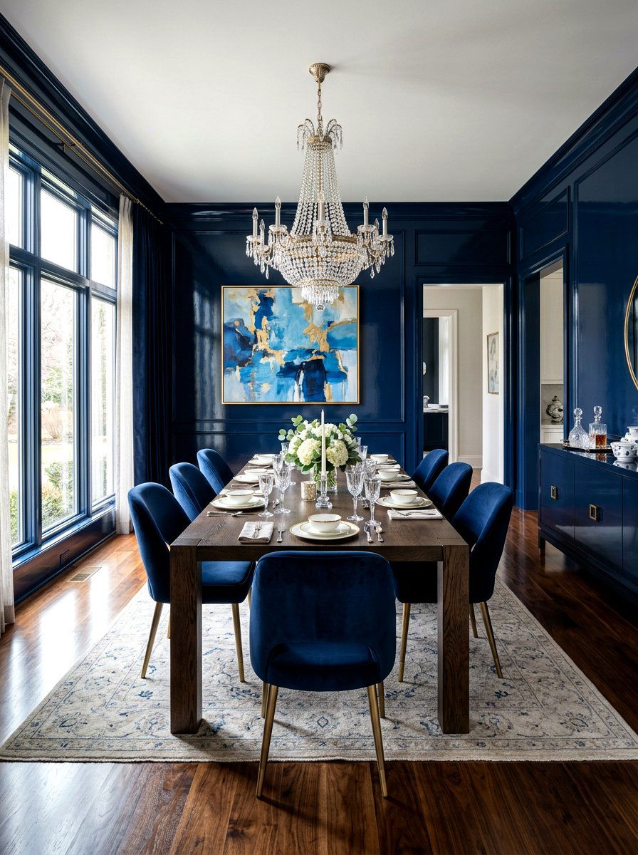 Navy Blue Lacquer Dining Room - 30 lacquered room ideas