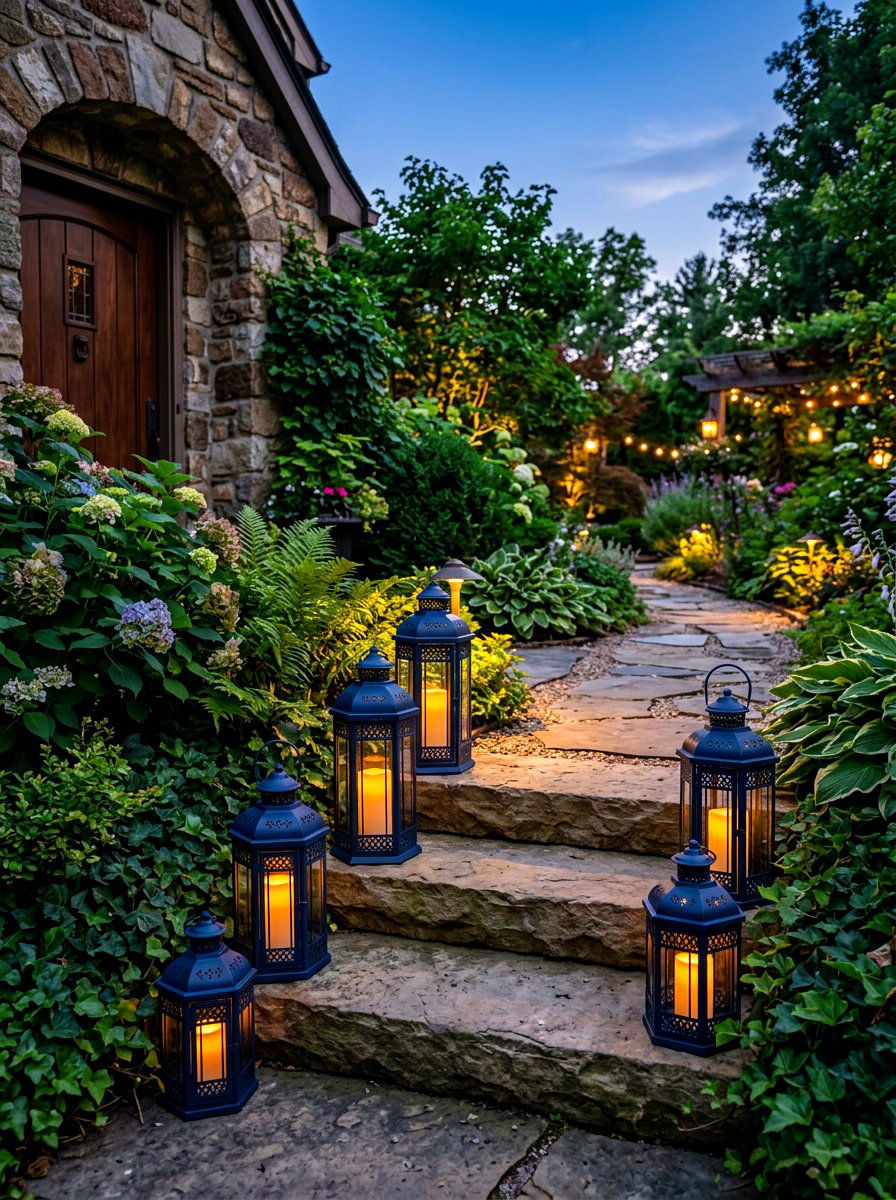 Navy Blue Lanterns - 30 navy patio decor ideas